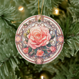 Blush Pink Rose Memorial Ceramic Ornament
