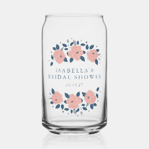 Blush Pink Rose Navy Personalized Bridal Shower Can Glass
