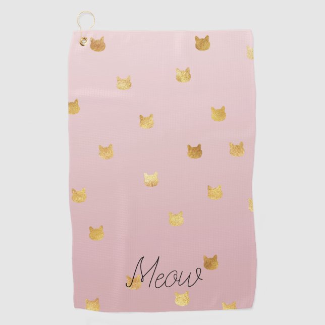 Blush Pink Rose Ombre Gold Cats Golf Towel (Front)