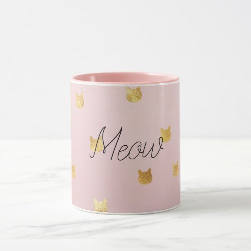 Blush Pink Rose Ombre Gold Cats Mug