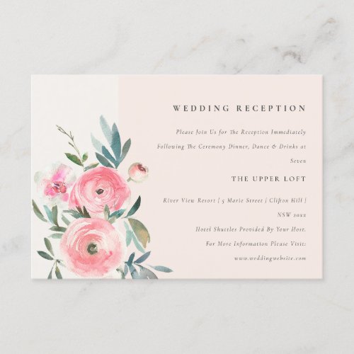 Blush Pink Rose Orchid Floral Wedding Reception Enclosure Card