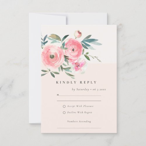 Blush Pink Rose Orchid Watercolor Floral Wedding RSVP Card