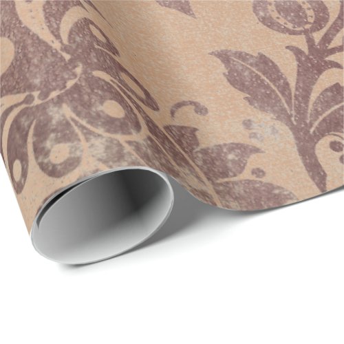 Blush Pink Rose Peach Floral Powder Grungy Damask Wrapping Paper
