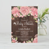 Blush pink rose peonies twinkle lights baby shower invitation (Standing Front)