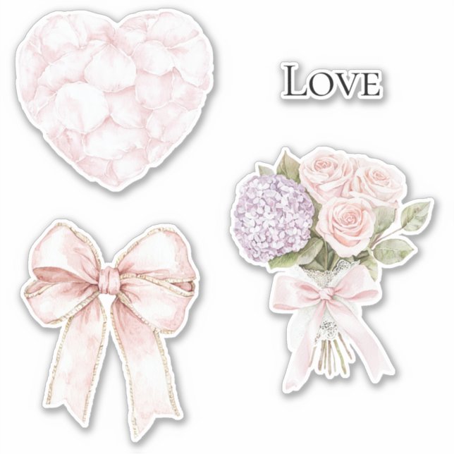 Blush Pink Rose Petals Heart Sticker (Front)
