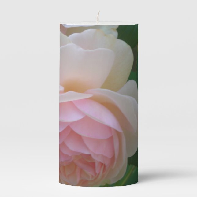 Blush Pink Rose Pillar Candle (Front)