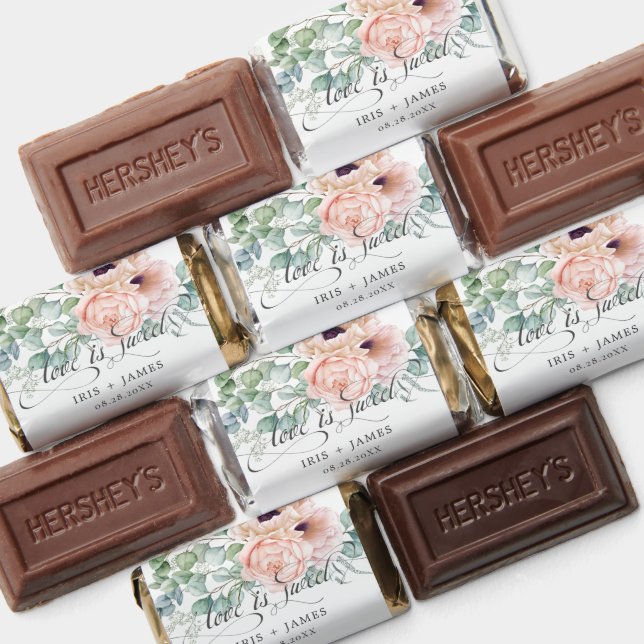 Blush Pink Rose Poppy Floral Wedding Love is Sweet Hershey's Miniatures (Assorted)