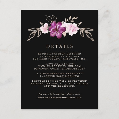 Blush Pink Rose Purple GoldWedding Guest Details Enclosure Card