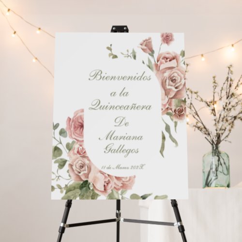 Blush pink rose Quinceanera welcome sign 