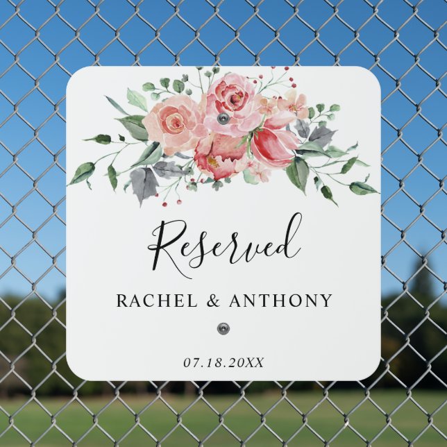 Blush Pink Rose Reserved Bride & Groom Script Metal Sign (In Situ(Fence))