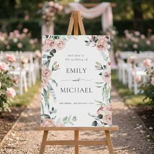 Blush Pink Rose Romantic Wedding Welcome Sign