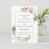 Blush Pink Rose Rustic Floral Wedding Invitation (Standing Front)