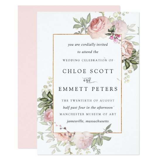 Blush Pink Rose Rustic Floral Wedding Invitation