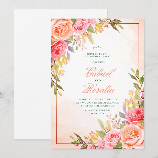 Blush Pink Rose Rustic Floral Wedding Invitation (Front/Back)