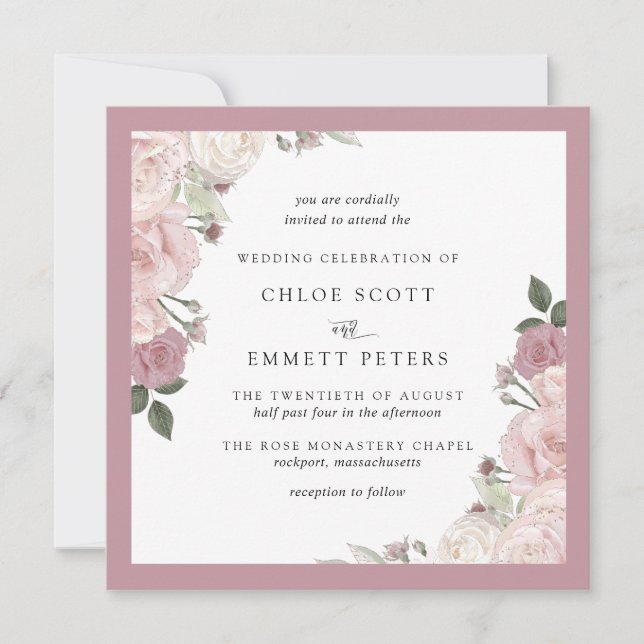 Blush Pink Rose Rustic Floral Wedding Invitation (Front)