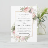 Blush Pink Rose Rustic Floral Wedding Invitation (Standing Front)