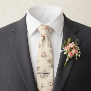 Blush Pink Rose & Sage Green Wedding Neck Tie