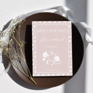 Blush Pink Rose Save The Date Announcement