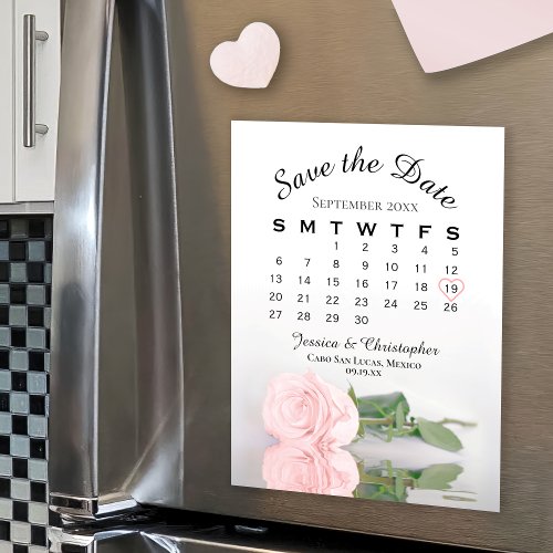 Blush Pink Rose Save the Date Calendar Magnet