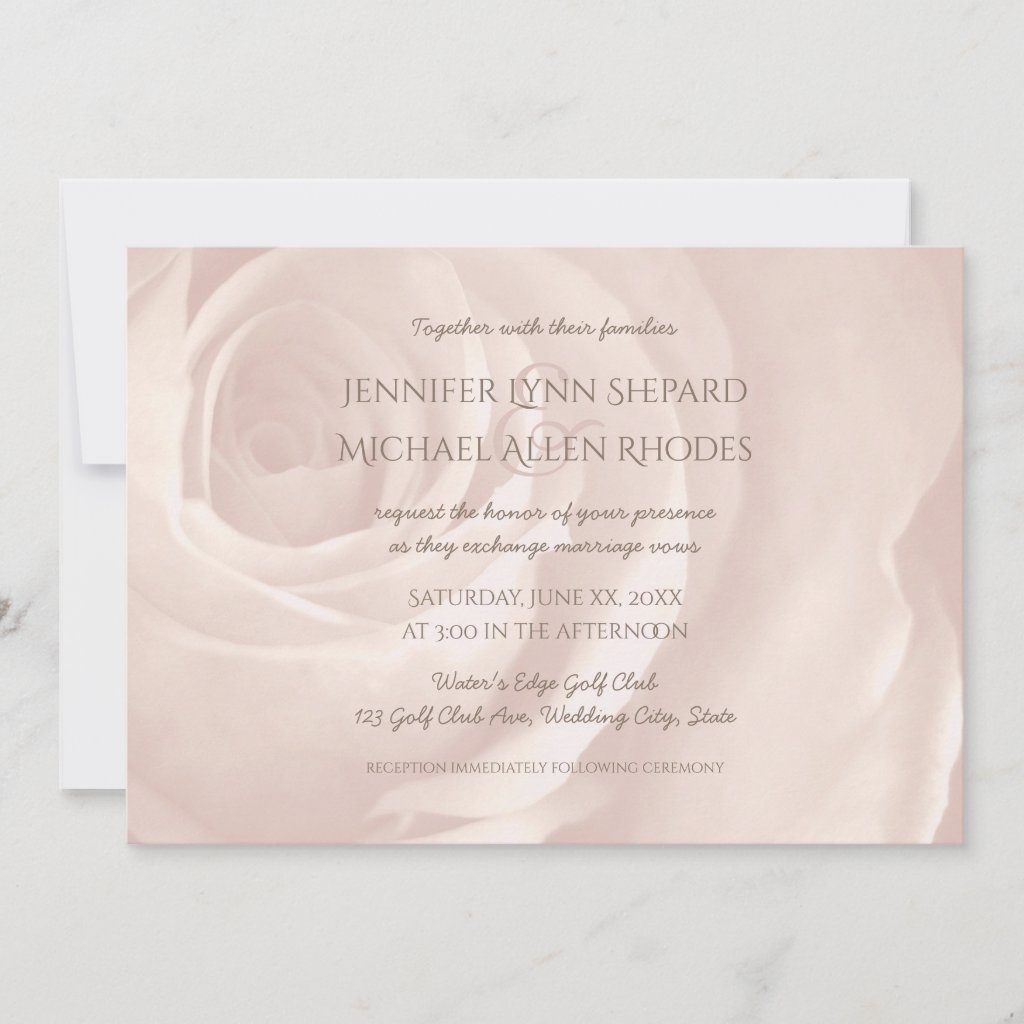 blush pink rose simple elegant wedding invitation