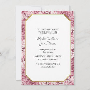 Blush Pink Rose Toile Gold Wedding Invitation