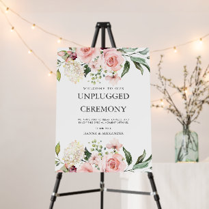 Blush Pink Rose Unplugged Wedding Ceremony Sign