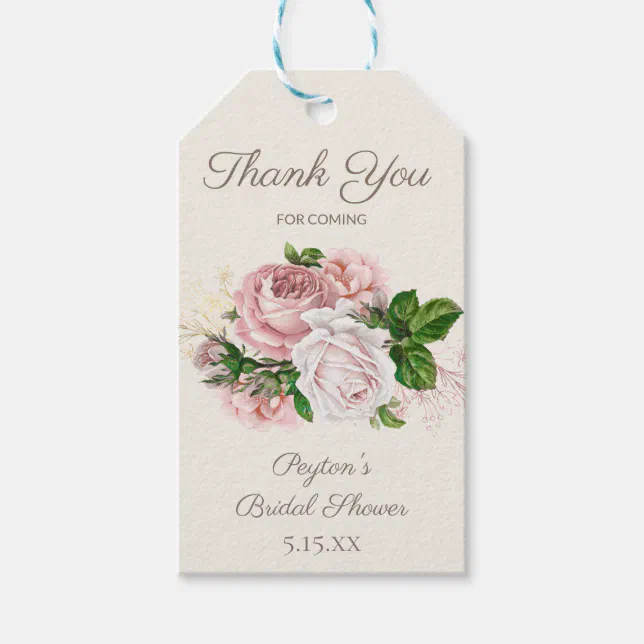 Blush Pink Rose Vintage Floral Bridal Shower Gift Tags | Zazzle