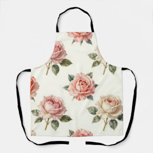 Blush Pink Rose Vintage Floral Pattern Apron