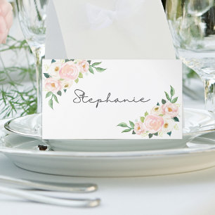 Blush Pink Rose Watercolor Botanical Floral Place Card