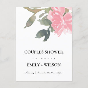 BLUSH PINK ROSE WATERCOLOR FLORAL COUPLES SHOWER INVITATION POSTCARD