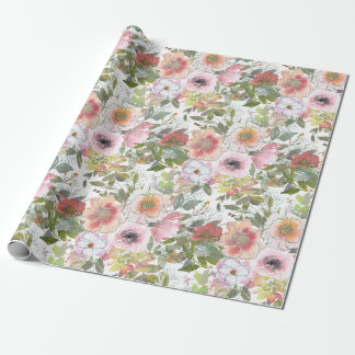 Blush Pink Rose Watercolor Floral Greenery Wrapping Paper