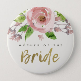 BLUSH PINK ROSE WATERCOLOR FLORAL MOTHER OF BRIDE BUTTON