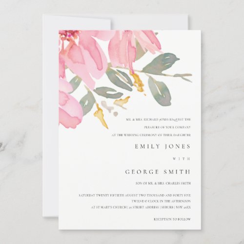 BLUSH PINK ROSE WATERCOLOR FLORAL WEDDING INVITE
