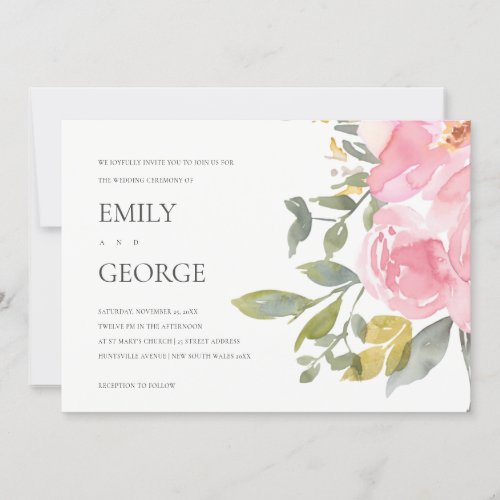 BLUSH PINK ROSE WATERCOLOR FLORAL WEDDING INVITE