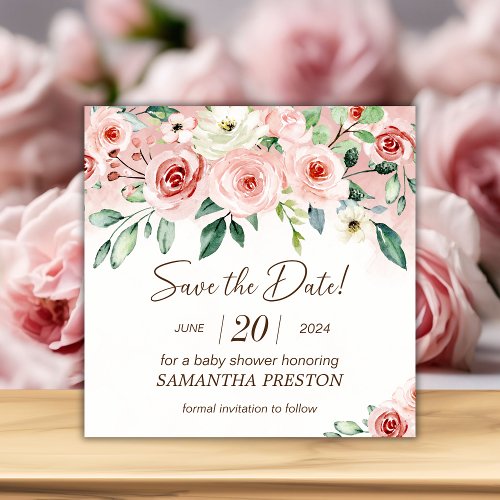 Blush Pink Rose Watercolor Girl Baby Shower Save The Date