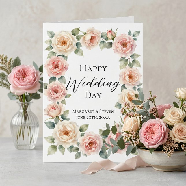 Blush Pink Rose Watercolor Wedding Congratulations Card (Creator Uploaded)