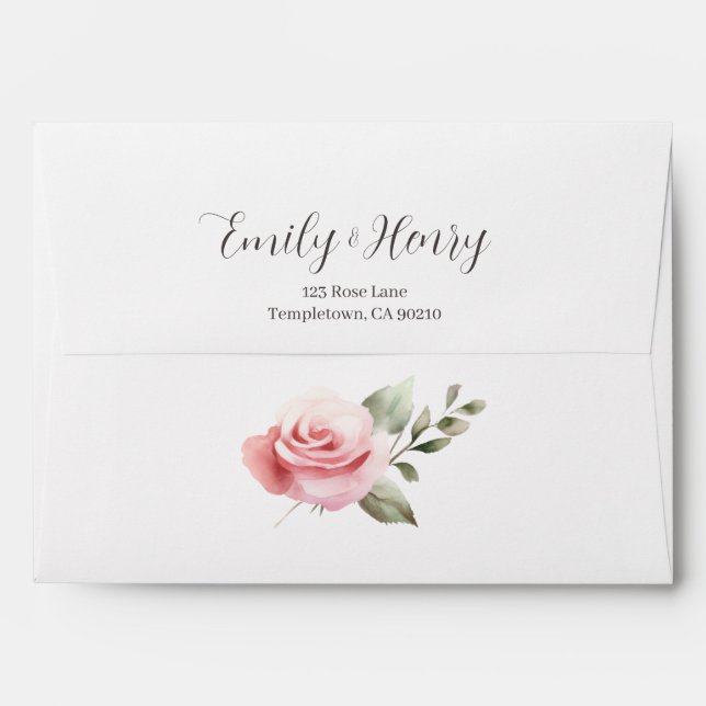 Blush Pink Rose Wedding Envelope (Back (Top Flap))