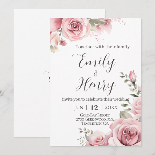 Blush Pink Rose Wedding Invitation (Front/Back)
