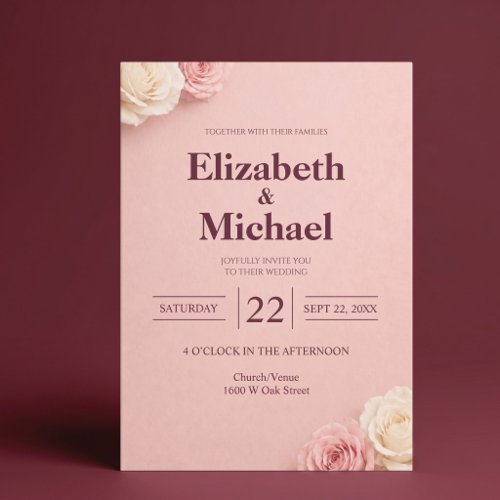 Blush Pink Rose Wedding Invitation