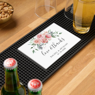 Blush Pink Rose Wedding Love and Thanks Bar Mat