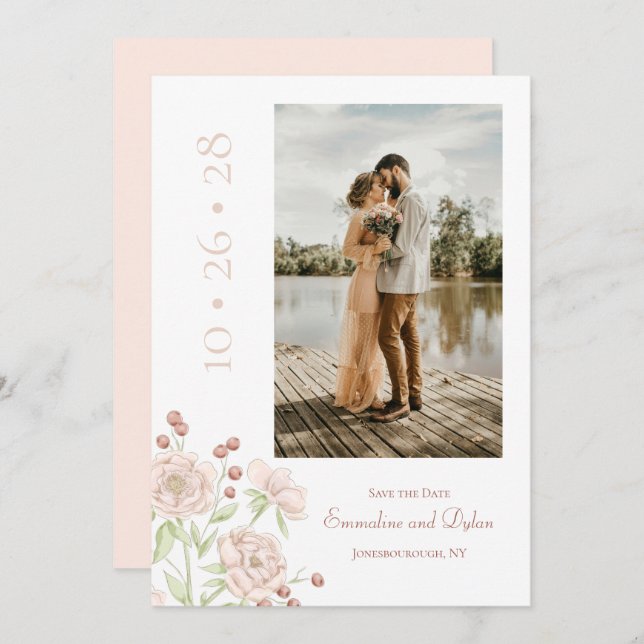 Blush Pink Rose Wedding Modern Save the Date Invitation (Front/Back)