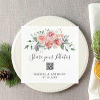 Blush Pink Rose Wedding QR Code Share Photos