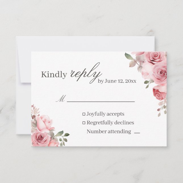 Blush Pink Rose Wedding RSVP Card (Front)
