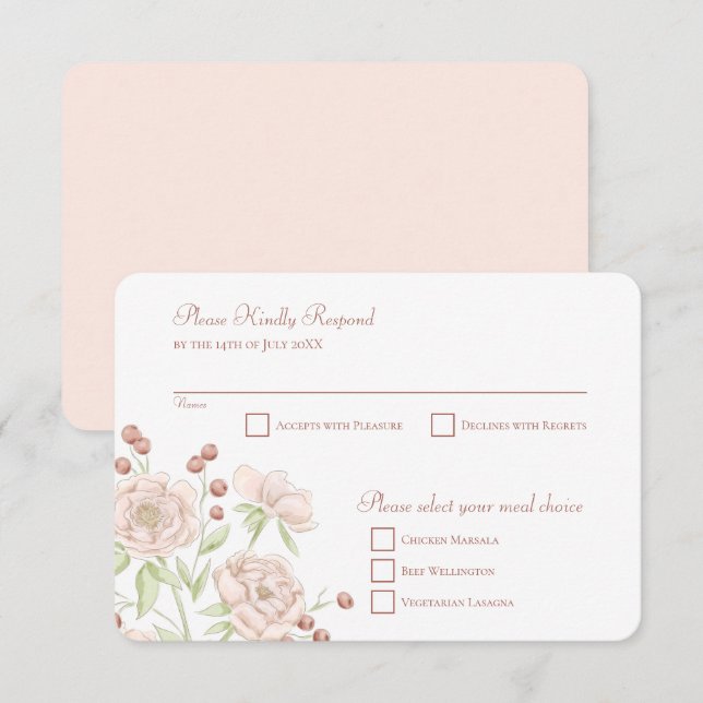 Blush Pink Rose Wedding RSVP Reply Modern Invitation (Front/Back)