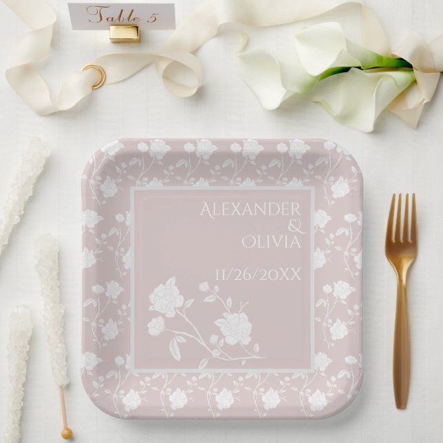 Blush Pink Rose Wedding Shower Paper Plates (Wedding)