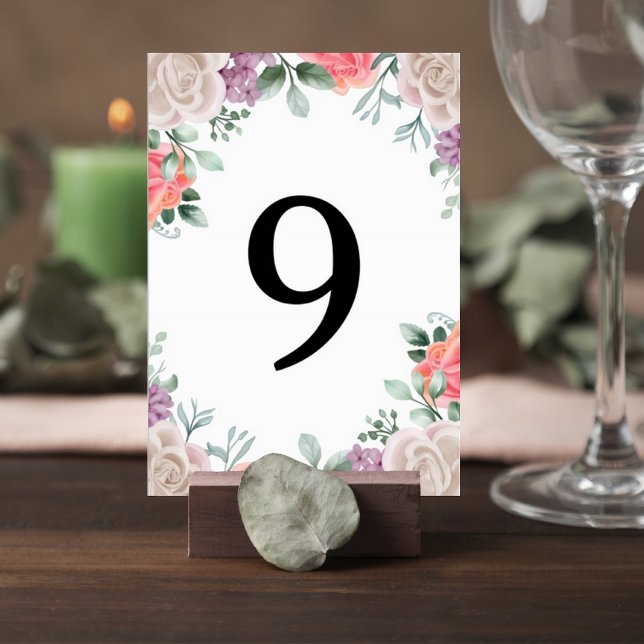 Blush Pink Rose Wedding Table Number Card (Creator Uploaded)