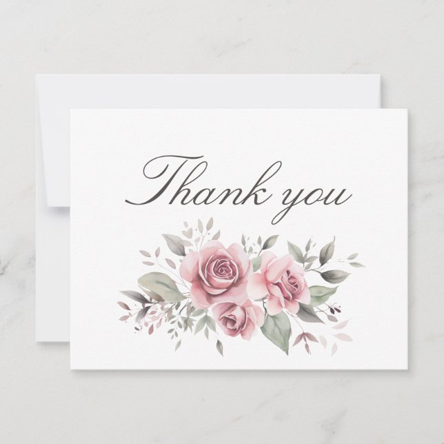 Blush Pink Rose Wedding Thank You Card (Front)