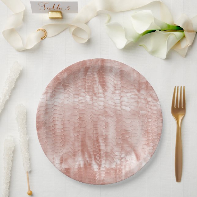 Blush Pink Rose White Shell Paper Plates (Wedding)