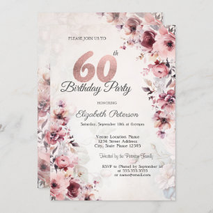 Blush Pink Roses 60th Birthday Invitation