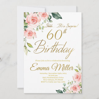 Blush Pink Roses 60th Birthday Party Invitation